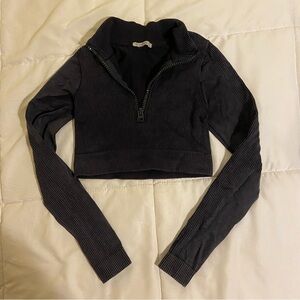 Forever 21 Black Ribbed Quarter Zip Workout Top